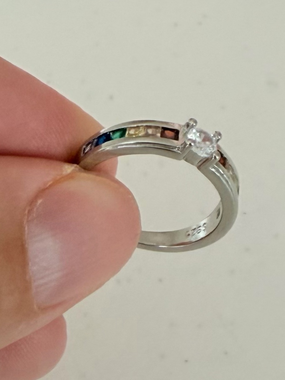 S925 Silver Rainbow Cubic Zircon Ring. - Picture 8 of 9